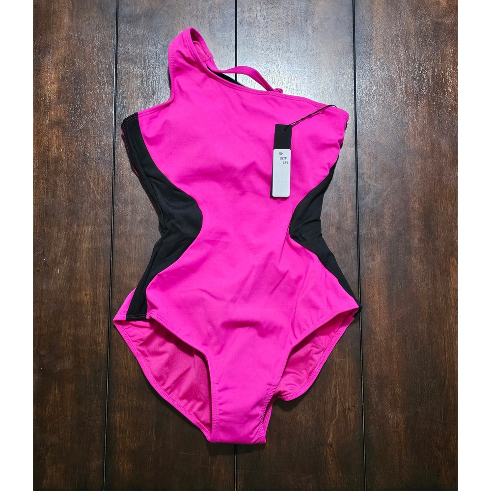 TA3 Swim One Sidey Contour One Shoulder Swimsuit Pink Black Small Short TA3082S